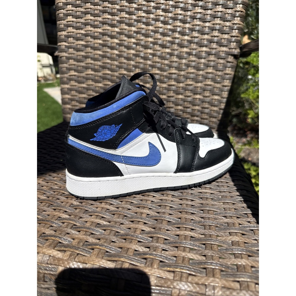 Jordan 1 Mid White/Black/ Racer Blue / Size 6 Youth